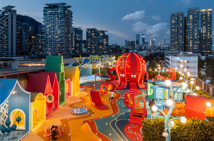 大型儿童游乐场设备大章鱼夜景图