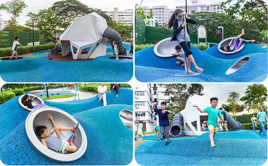 室外儿童游乐设施-组合滑梯和钻洞游戏